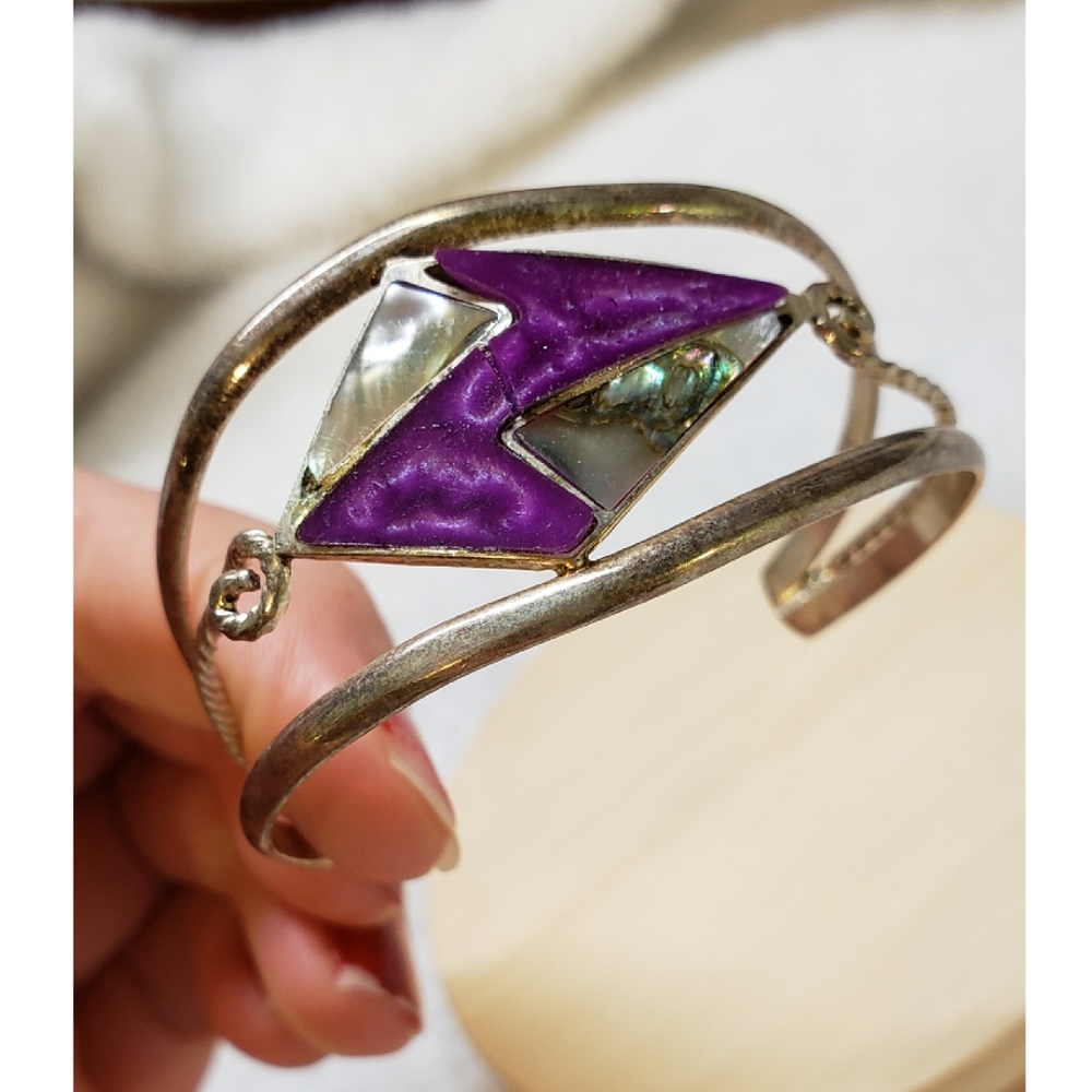 Vintage Alpaca Mexico silver & abalone bracelet